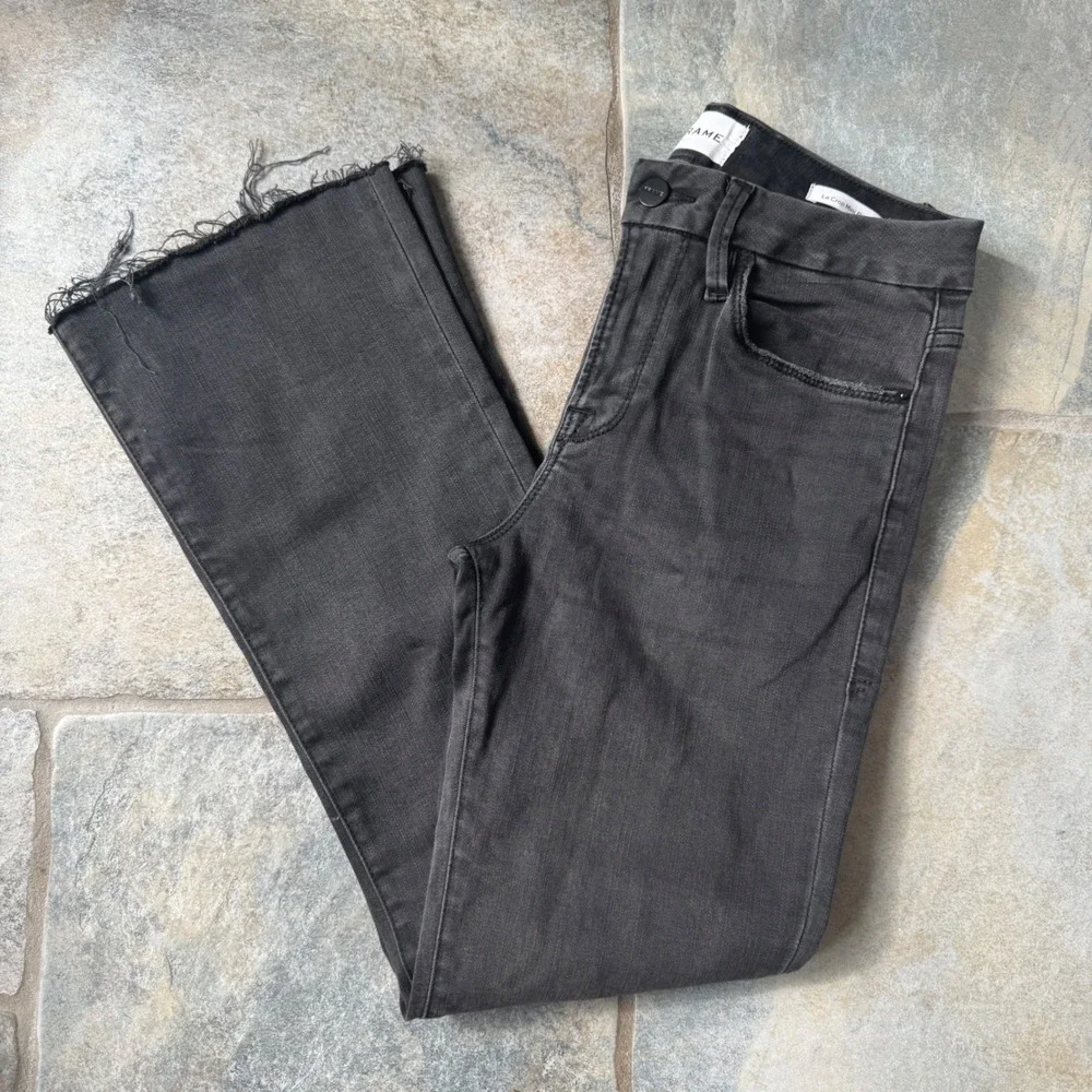 Frame Le Crop Mini Boot Jeans Size 25 Frayed Hem Stretch Black Gray Wash - Picture 8 of 8